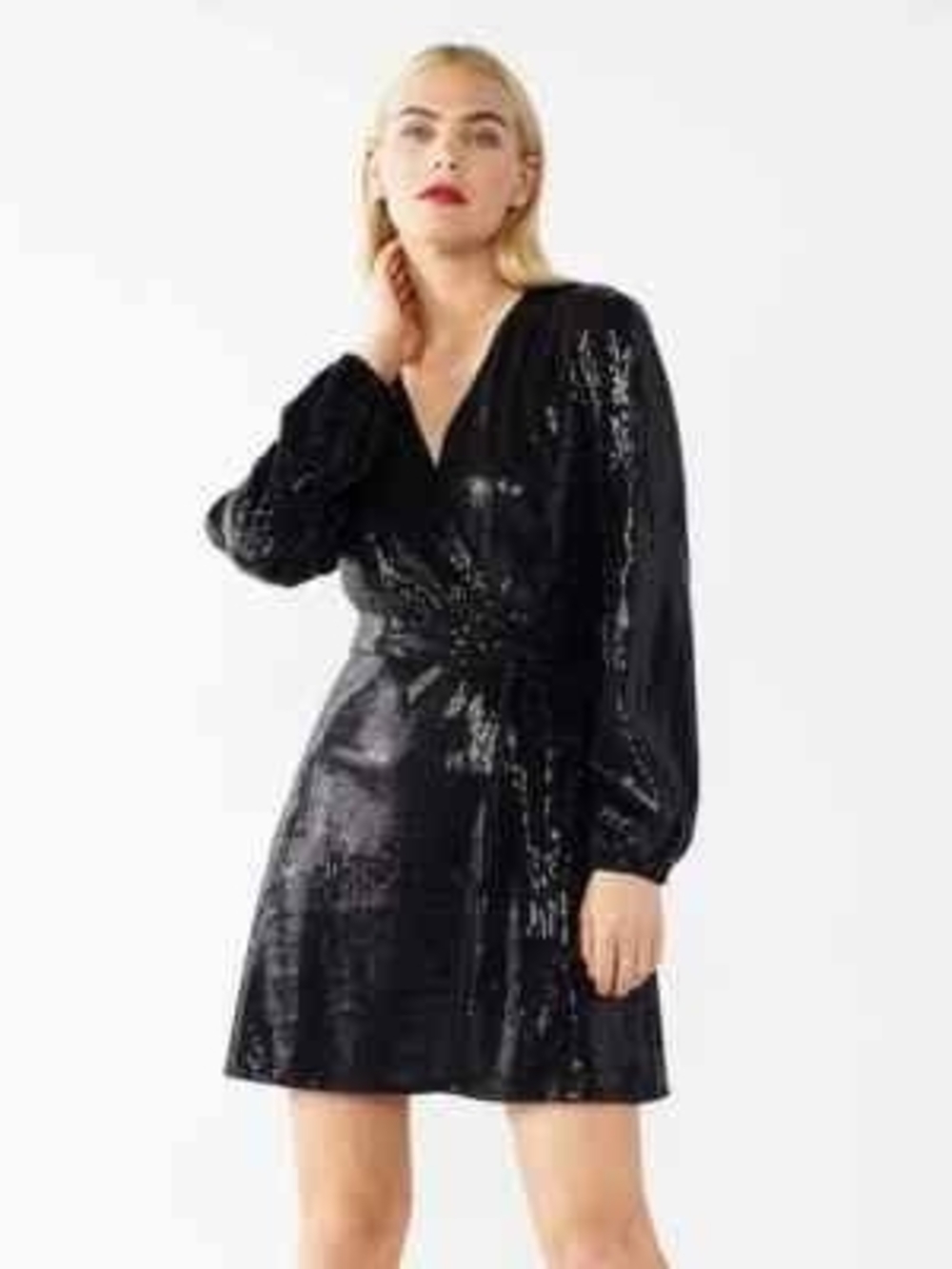 NWT sz XS  Cara Santana x Nine West Sequin Faux-Wrap Dress